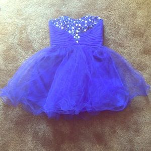 Royal blue sequined bodice short formal dress